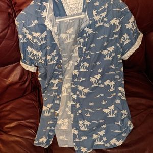 Men's Denim & Flower button down large